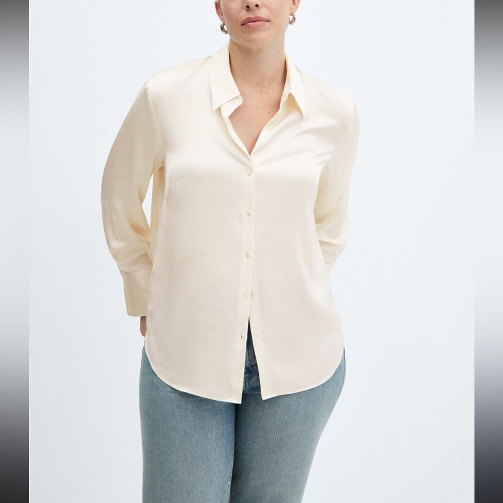 Pure Collection Silk Cream Long Sleeve Button Front Blouse Size 14/16